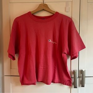Champion Vintage 90s Coral Red Crop Logo T-Shirt Size XL Made In USA